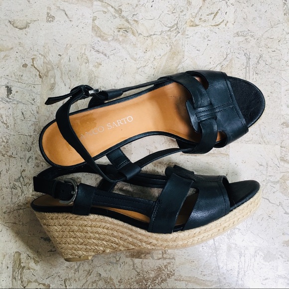 Franco Sarto Shoes - Black Leather Espadrille Sandal Crispin Sling Back